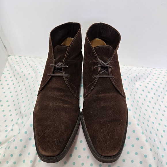 John Lobb Romsey Mens US Size 8 Dark Brown Suede October Sole Chukka Boots Laces